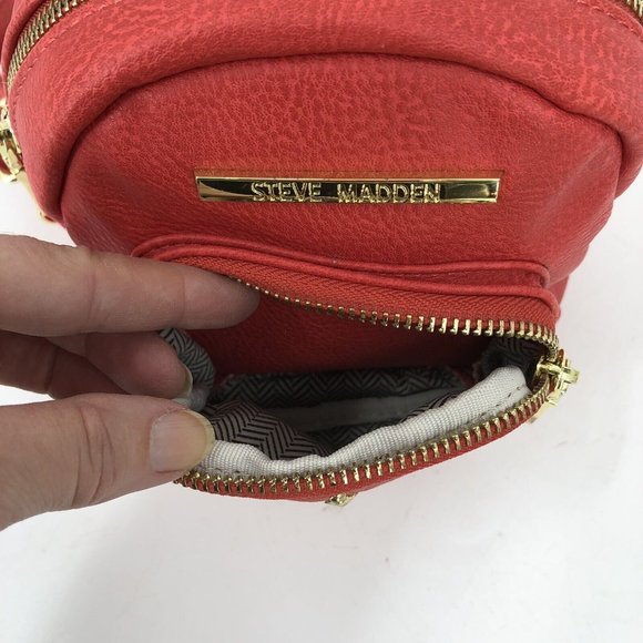 Steve Madden Convertible Gold Studded Red Mini Backpack Shoulder Bag - Picture 8 of 15